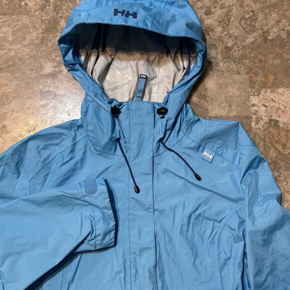 Helly Hansen Jacket Womens Medium Teal Rain Protector Full Zip Hooded Hiking - Picture 1 of 13
